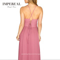 Spaghetti Strap Women Korean OEM Princess Party Floor Chiffon Dress Summer